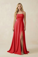 Spaghetti Strap Chiffon A - Line Bridesmaid Dress in Ruby Red - KissProm Bridesmaid Dresses