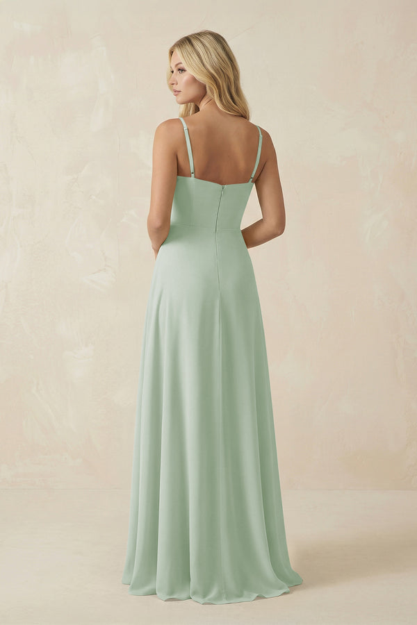 Spaghetti Strap Chiffon A - Line Bridesmaid Dress in Sage - KissProm Bridesmaid Dresses