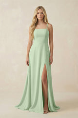 Spaghetti Strap Chiffon A - Line Bridesmaid Dress in Sage - KissProm Bridesmaid Dresses