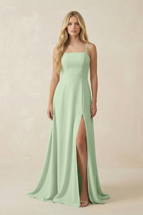 Spaghetti Strap Chiffon A - Line Bridesmaid Dress in Sage - KissProm Bridesmaid Dresses