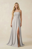 Spaghetti Strap Chiffon A - Line Bridesmaid Dress in Silver - KissProm Bridesmaid Dresses