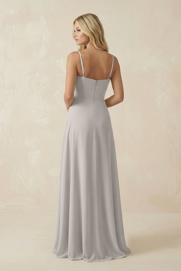 Spaghetti Strap Chiffon A - Line Bridesmaid Dress in Silver - KissProm Bridesmaid Dresses