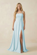 Spaghetti Strap Chiffon A - Line Bridesmaid Dress in Sky Blue - KissProm Bridesmaid Dresses