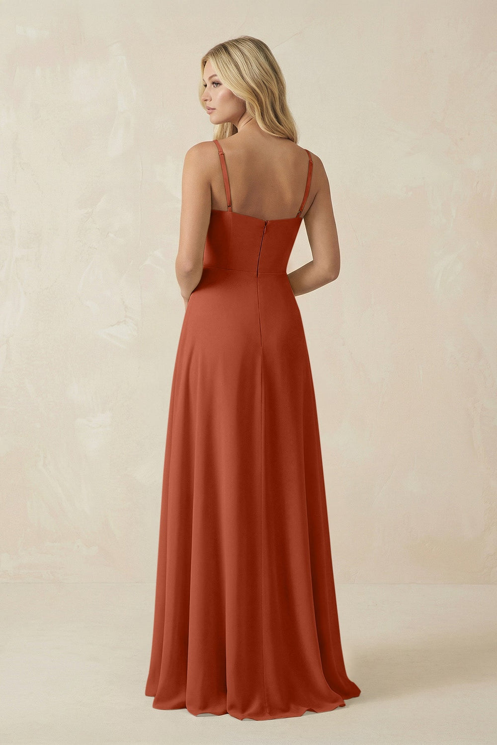 Spaghetti Strap Chiffon A - Line Bridesmaid Dress in Spice - KissProm Bridesmaid Dresses