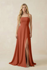 Spaghetti Strap Chiffon A - Line Bridesmaid Dress in Spice - KissProm Bridesmaid Dresses