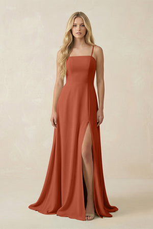 Spaghetti Strap Chiffon A - Line Bridesmaid Dress in Spice - KissProm Bridesmaid Dresses