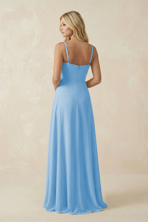 Spaghetti Strap Chiffon A - Line Bridesmaid Dress in Steel Blue - KissProm Bridesmaid Dresses