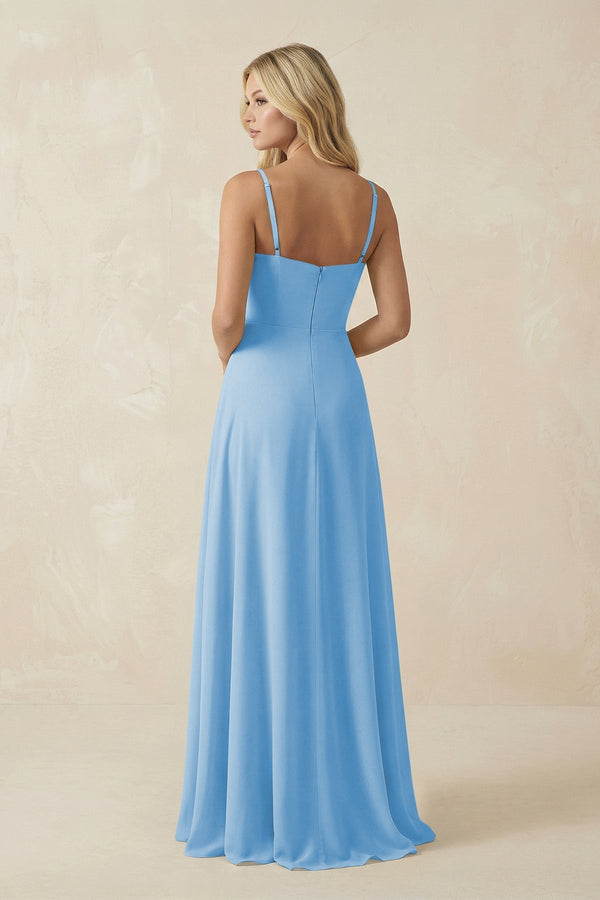 Spaghetti Strap Chiffon A - Line Bridesmaid Dress in Steel Blue - KissProm Bridesmaid Dresses