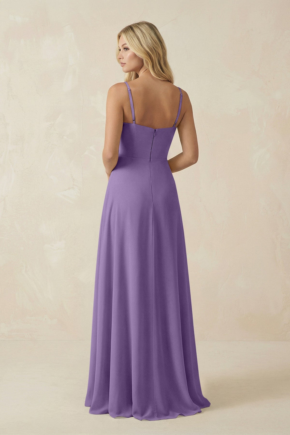Spaghetti Strap Chiffon A - Line Bridesmaid Dress in Tahiti - KissProm Bridesmaid Dresses