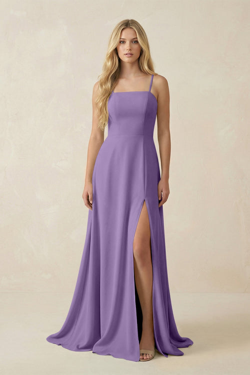 KissProm Spaghetti Strap Chiffon A-Line Bridesmaid Dress in Tahiti, Tahiti / 22