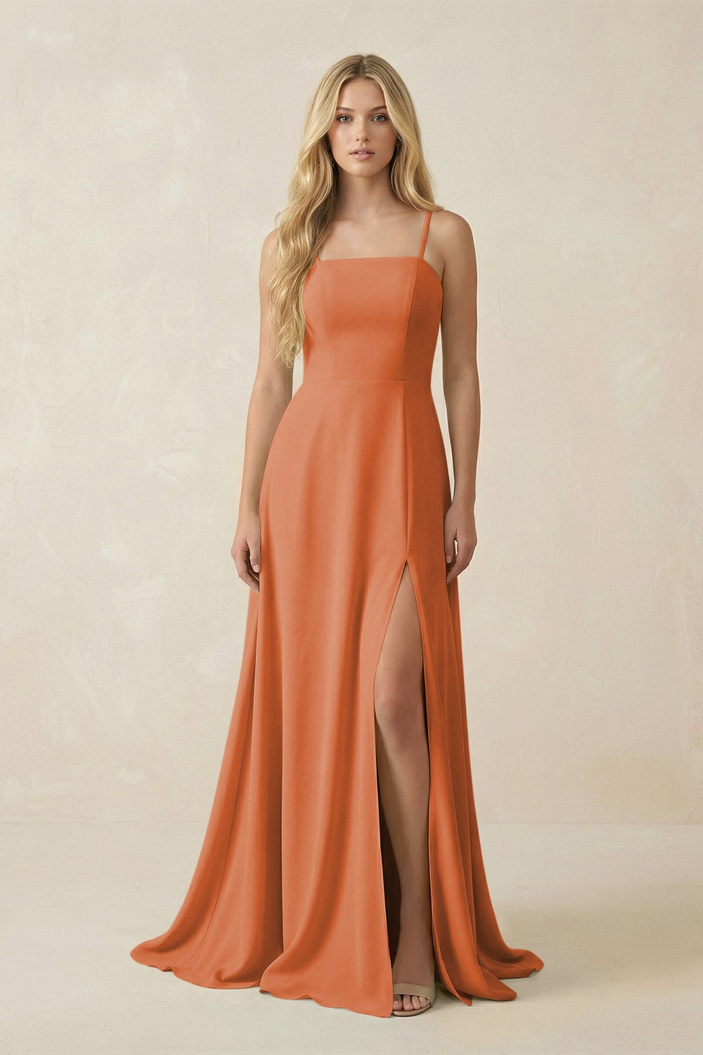 Spaghetti Strap Chiffon A - Line Bridesmaid Dress in Terracotta - KissProm Bridesmaid Dresses