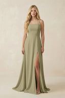 Spaghetti Strap Chiffon A - Line Bridesmaid Dress in Thyme - KissProm Bridesmaid Dresses