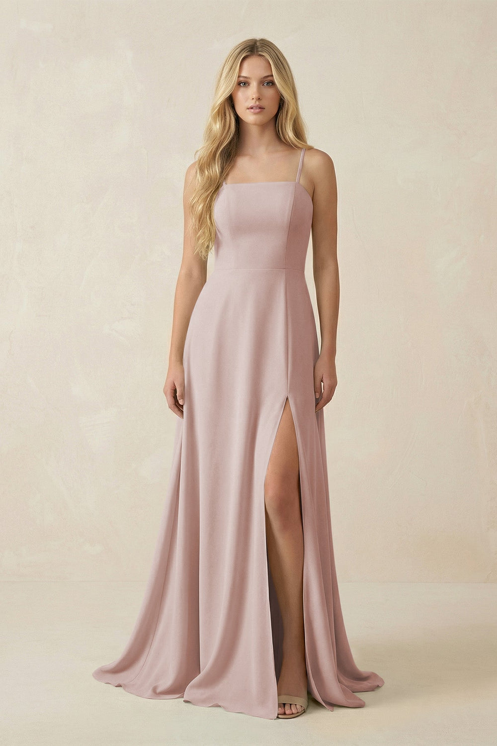 Spaghetti Strap Chiffon A - Line Bridesmaid Dress in Toffee - KissProm Bridesmaid Dresses