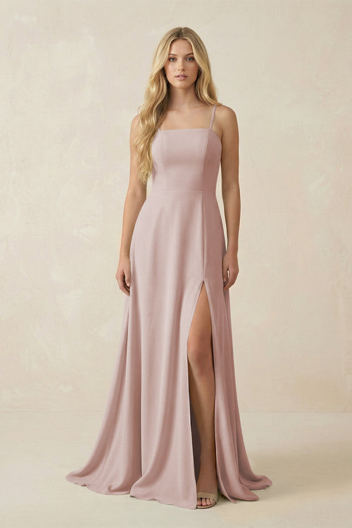 Spaghetti Strap Chiffon A - Line Bridesmaid Dress in Toffee - KissProm Bridesmaid Dresses