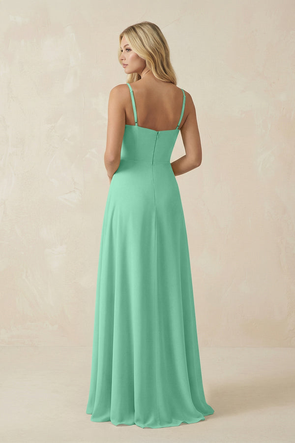 Spaghetti Strap Chiffon A - Line Bridesmaid Dress in Turquoise - KissProm Bridesmaid Dresses