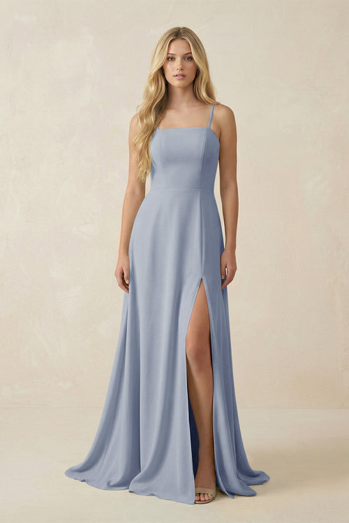 Spaghetti Strap Chiffon A - Line Bridesmaid Dress in Twilight - KissProm Bridesmaid Dresses