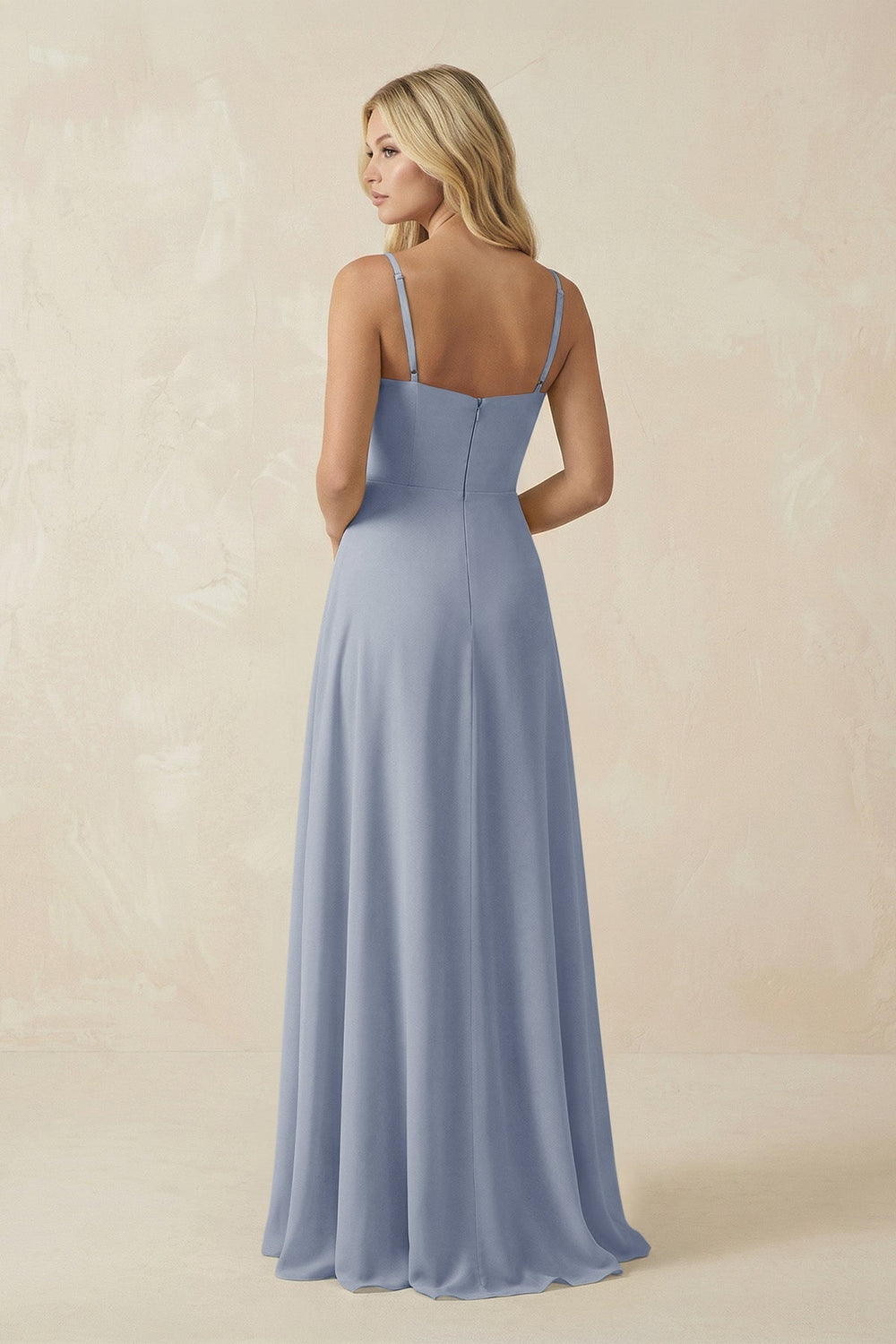 Spaghetti Strap Chiffon A - Line Bridesmaid Dress in Twilight - KissProm Bridesmaid Dresses