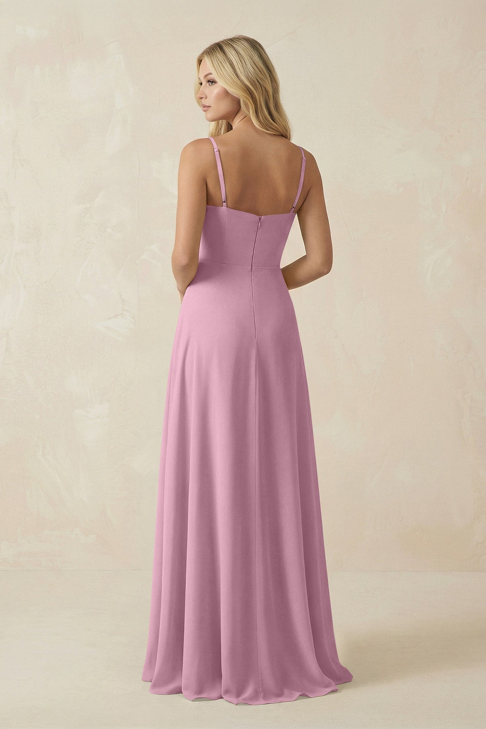 Spaghetti Strap Chiffon A - Line Bridesmaid Dress in Vintage Mauve - KissProm Bridesmaid Dresses
