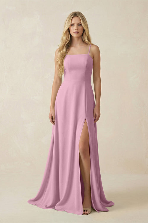 Spaghetti Strap Chiffon A - Line Bridesmaid Dress in Vintage Mauve - KissProm Bridesmaid Dresses
