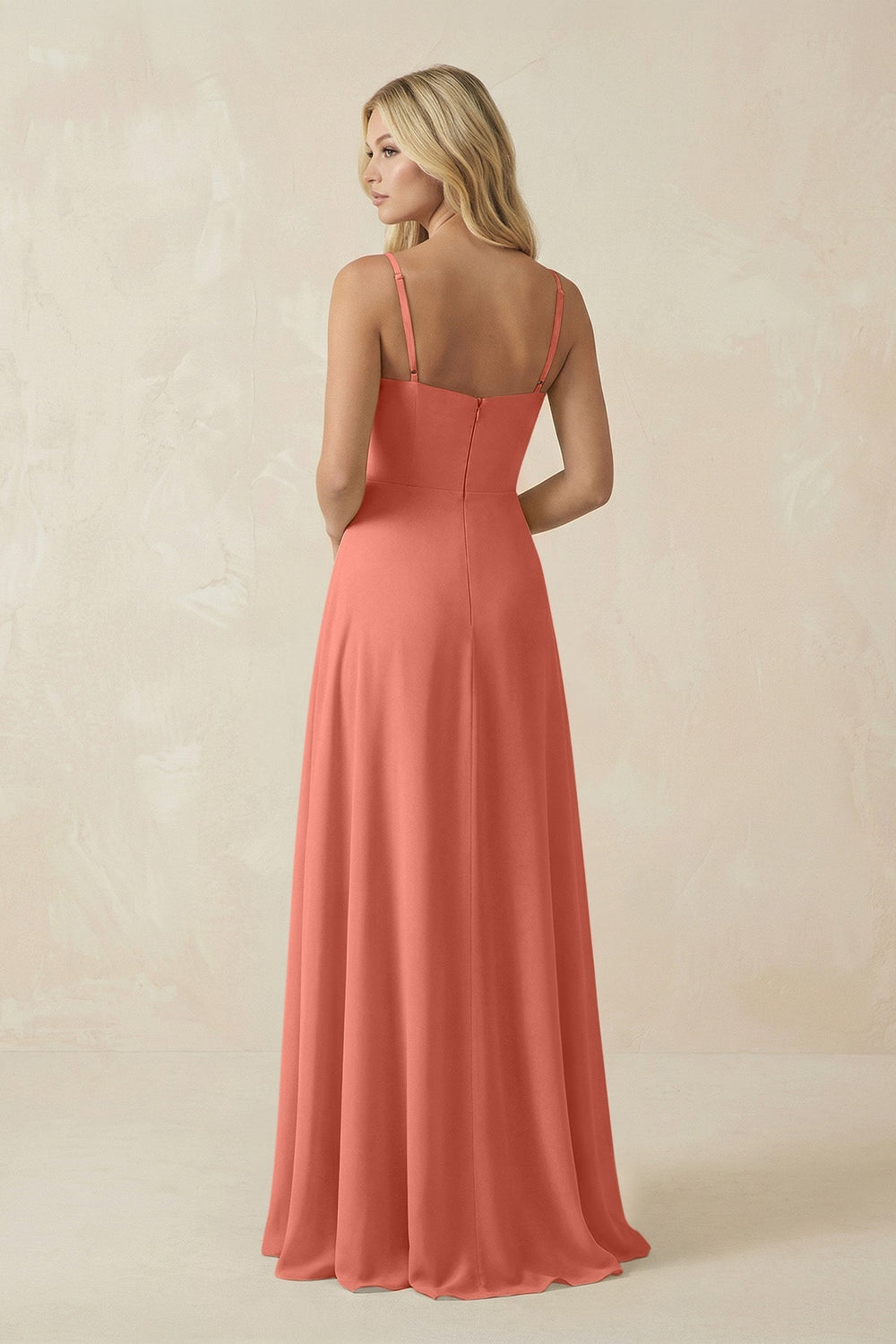 Spaghetti Strap Chiffon A - Line Bridesmaid Dress in Wild Rose - KissProm Bridesmaid Dresses