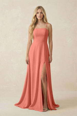 Spaghetti Strap Chiffon A - Line Bridesmaid Dress in Wild Rose - KissProm Bridesmaid Dresses
