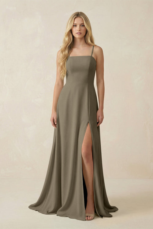 KissProm Spaghetti Strap Chiffon A-Line Bridesmaid Dress in Willow Green, Willow Green / 28
