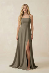 Spaghetti Strap Chiffon A - Line Bridesmaid Dress in Willow Green - KissProm Bridesmaid Dresses
