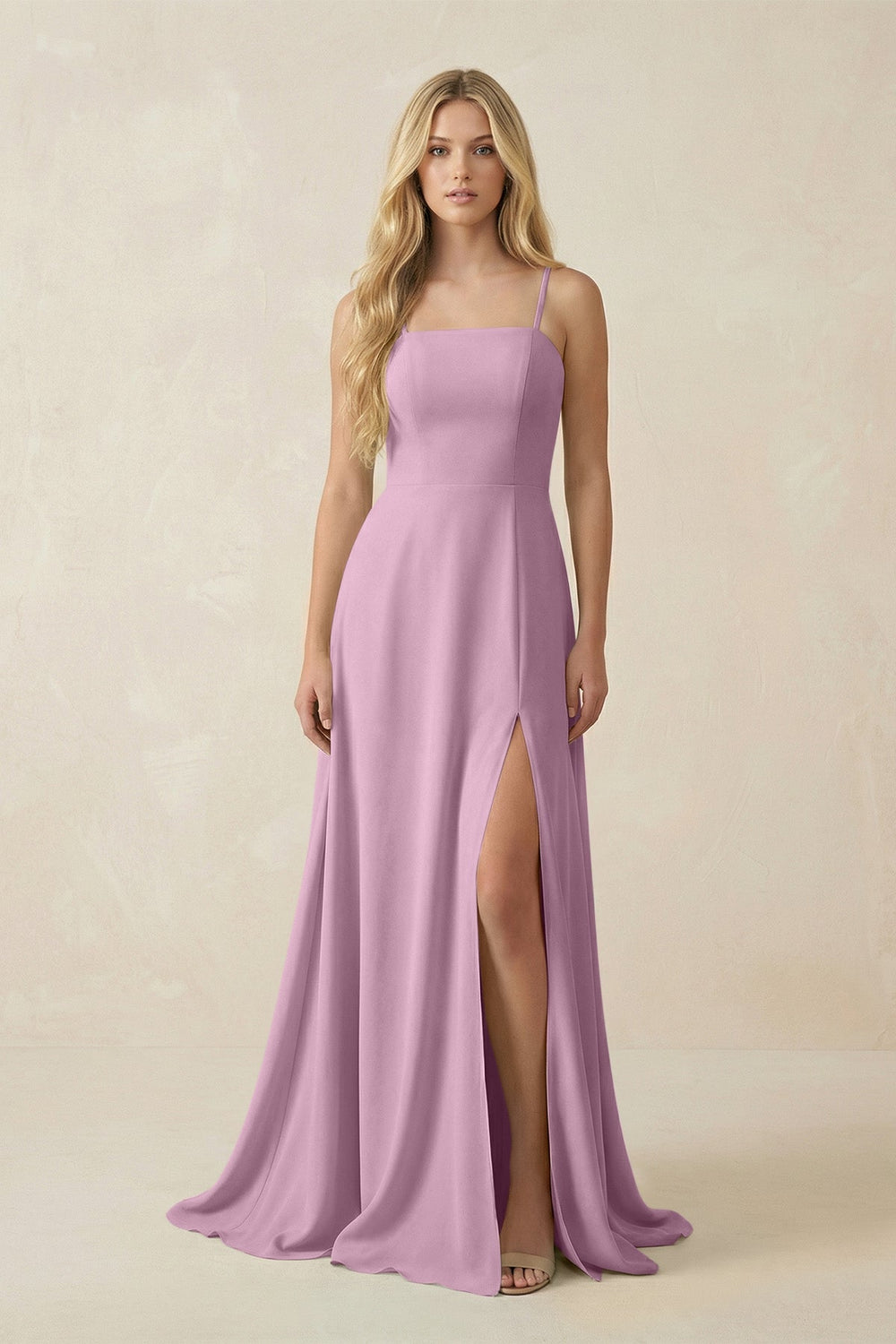 Spaghetti Strap Chiffon A - Line Bridesmaid Dress in Wisteria - KissProm Bridesmaid Dresses
