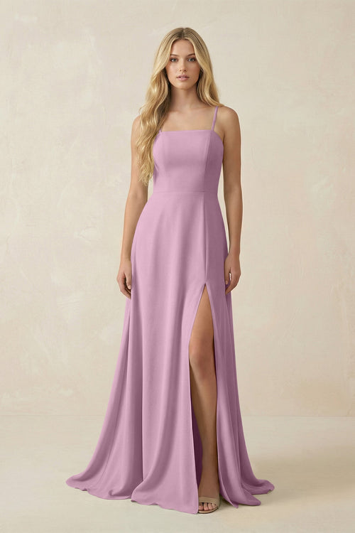 Spaghetti Strap Chiffon A - Line Bridesmaid Dress in Wisteria - KissProm Bridesmaid Dresses