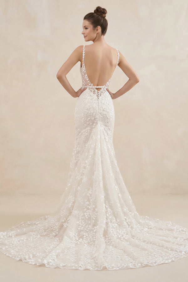 Straps White Lace Mermaid Wedding Dress With Appliques – Wedding Dresses by KissProm | Available at KissProm