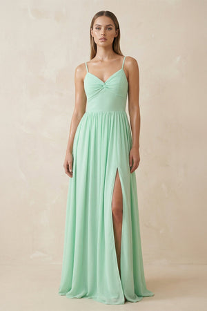 Spaghetti Strap Pleated A-Line Chiffon Bridesmaid Dress in Pale Pistachio - KissProm BRIDESMAID DRESSES