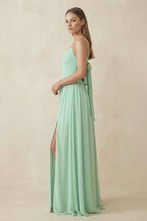 Spaghetti Strap Pleated A-Line Chiffon Bridesmaid Dress in Pale Pistachio - KissProm BRIDESMAID DRESSES