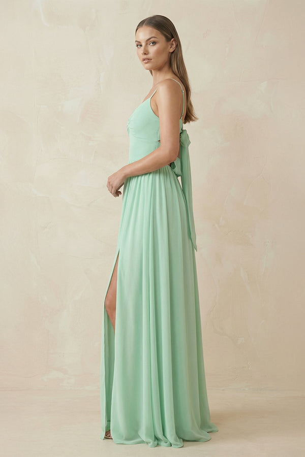 Spaghetti Strap Pleated A-Line Chiffon Bridesmaid Dress in Pale Pistachio - KissProm BRIDESMAID DRESSES