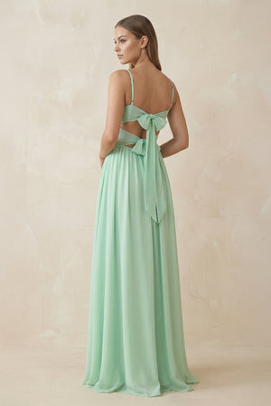 Spaghetti Strap Pleated A-Line Chiffon Bridesmaid Dress in Pale Pistachio - KissProm BRIDESMAID DRESSES
