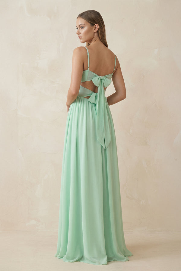 Spaghetti Strap Pleated A-Line Chiffon Bridesmaid Dress in Pale Pistachio - KissProm BRIDESMAID DRESSES
