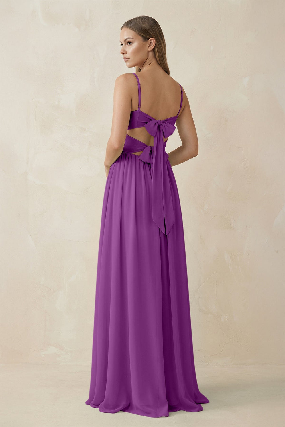 Spaghetti Strap Pleated A - Line Chiffon Bridesmaid Dress in Amethyst - KissProm Bridesmaid Dresses
