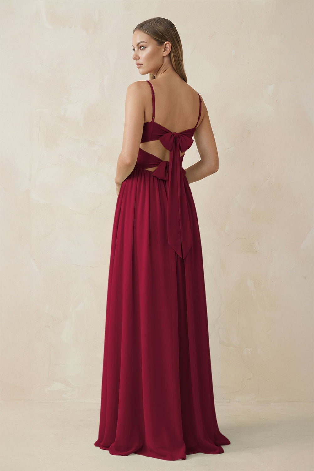 Spaghetti Strap Pleated A - Line Chiffon Bridesmaid Dress in Berry - KissProm Bridesmaid Dresses