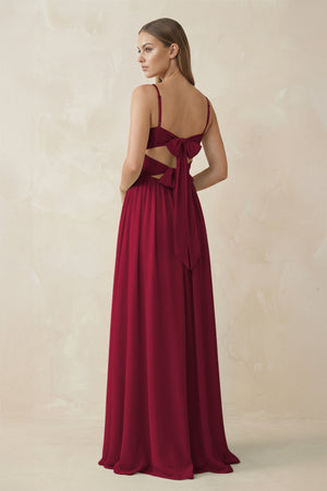 Spaghetti Strap Pleated A - Line Chiffon Bridesmaid Dress in Berry - KissProm Bridesmaid Dresses