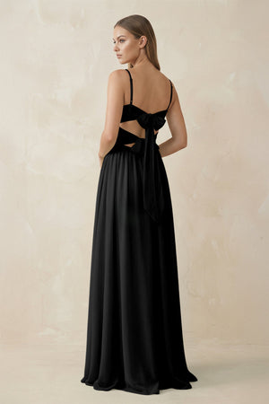 Spaghetti Strap Pleated A - Line Chiffon Bridesmaid Dress in Black - KissProm Bridesmaid Dresses