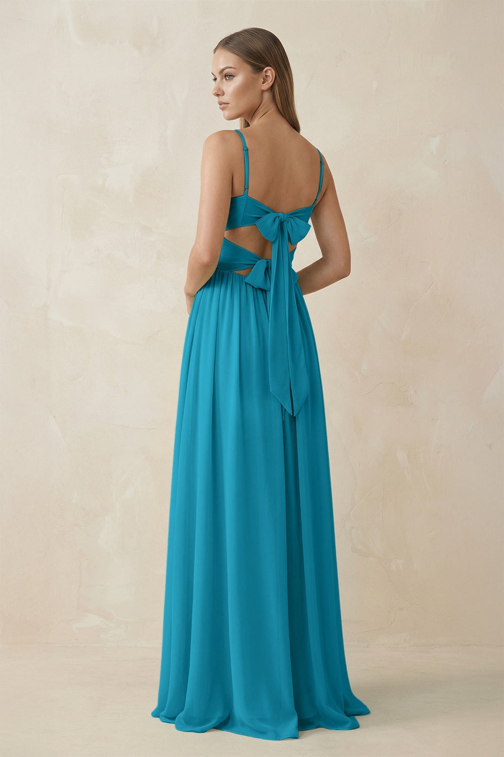 Spaghetti Strap Pleated A - Line Chiffon Bridesmaid Dress in Blue Jay - KissProm Bridesmaid Dresses