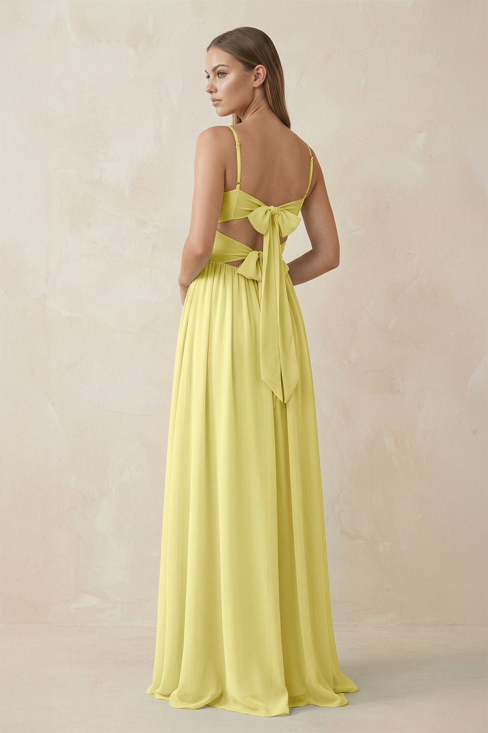 Spaghetti Strap Pleated A - Line Chiffon Bridesmaid Dress in Buttercup - KissProm Bridesmaid Dresses