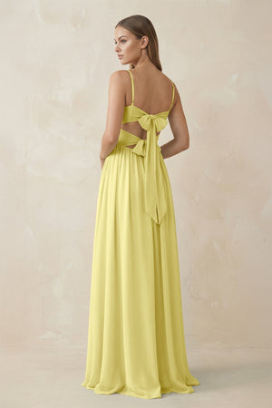 Spaghetti Strap Pleated A - Line Chiffon Bridesmaid Dress in Buttercup - KissProm Bridesmaid Dresses
