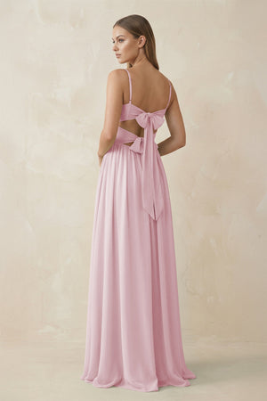 Spaghetti Strap Pleated A - Line Chiffon Bridesmaid Dress in Candy Pink - KissProm Bridesmaid Dresses
