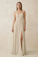 Spaghetti Strap Pleated A - Line Chiffon Bridesmaid Dress in Champagne - KissProm Bridesmaid Dresses