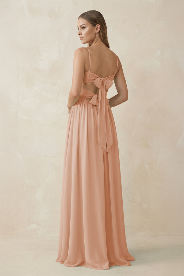 Spaghetti Strap Pleated A - Line Chiffon Bridesmaid Dress in Champagne Rose - KissProm Bridesmaid Dresses