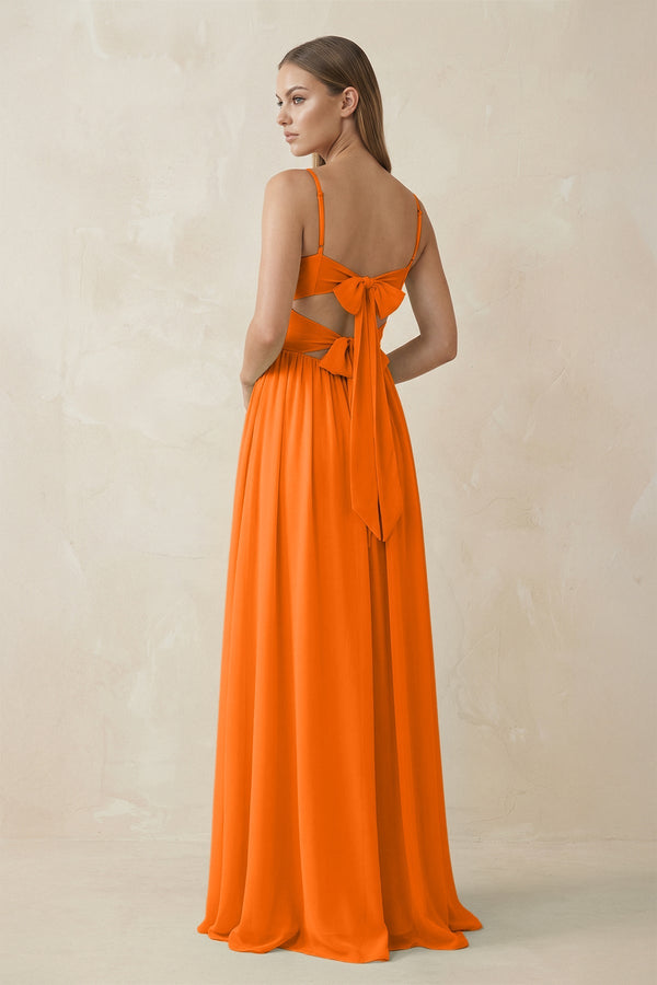 Spaghetti Strap Pleated A - Line Chiffon Bridesmaid Dress in Cinnamon - KissProm Bridesmaid Dresses