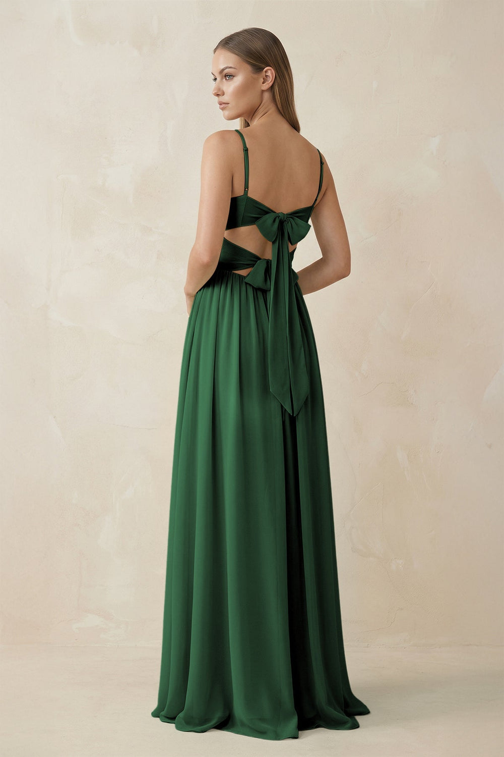 Spaghetti Strap Pleated A - Line Chiffon Bridesmaid Dress in Dark Green - KissProm Bridesmaid Dresses