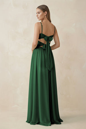 Spaghetti Strap Pleated A - Line Chiffon Bridesmaid Dress in Dark Green - KissProm Bridesmaid Dresses
