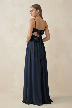 Spaghetti Strap Pleated A - Line Chiffon Bridesmaid Dress in Dark Navy - KissProm Bridesmaid Dresses