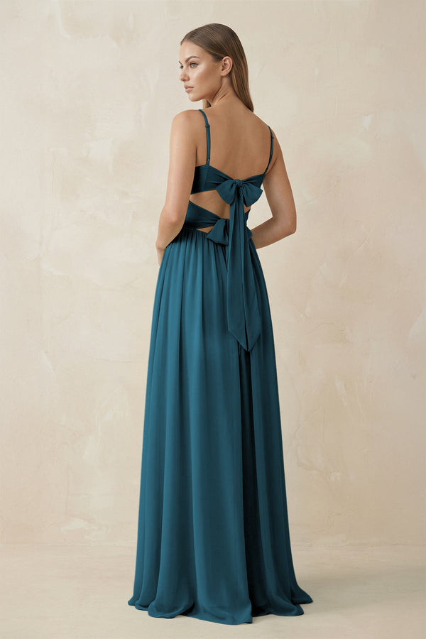 Spaghetti Strap Pleated A - Line Chiffon Bridesmaid Dress in Dark Teal - KissProm Bridesmaid Dresses